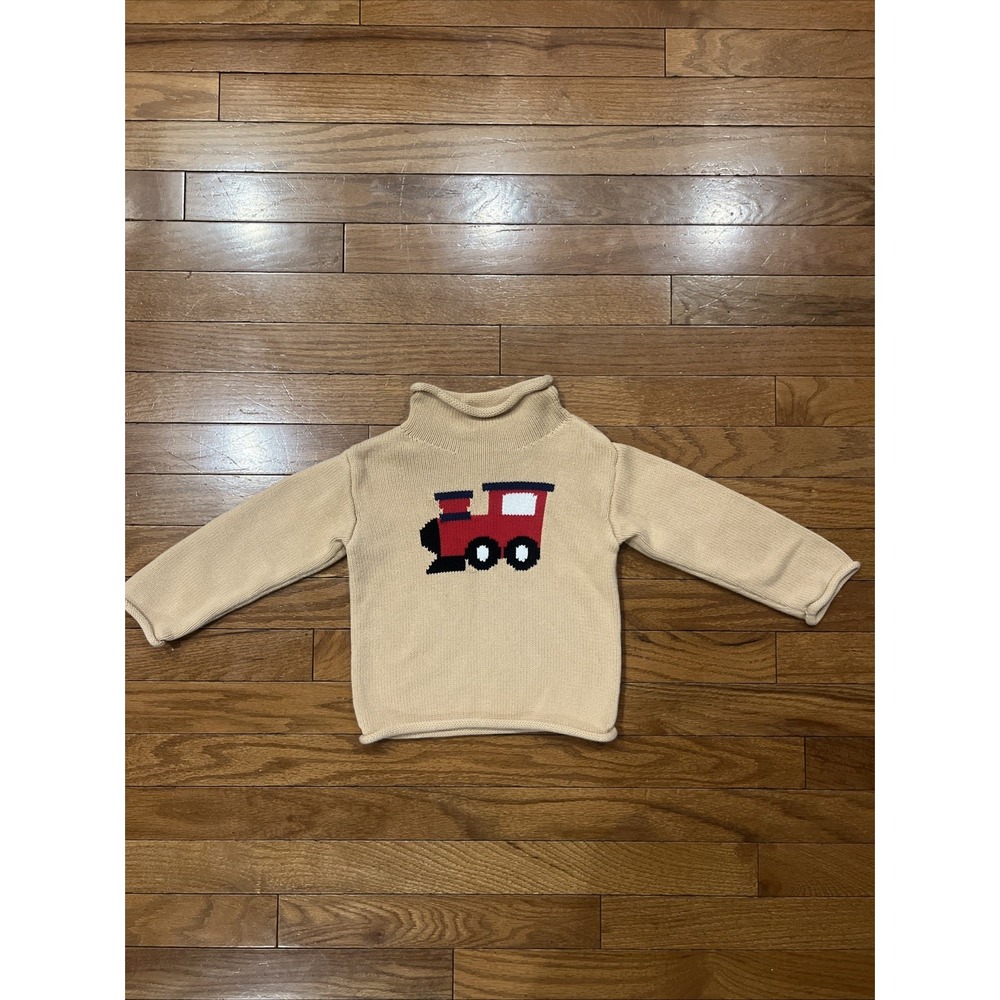 Mudpie Kids 100% Cotton Sweater Train Graphic Size 2-3T Beige